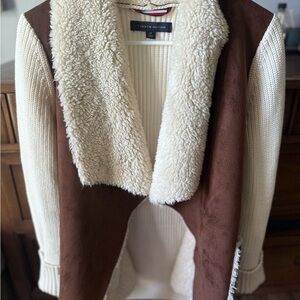 Tommy Hilfiger Cream/brown suede knit sweater/jacket
